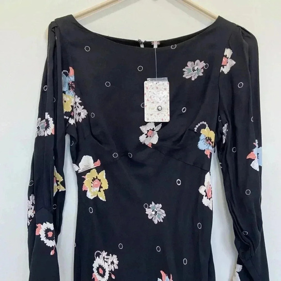 Free People Women Dress Split Sleeve Floral Mini Long Sleeve Black Size 0 - Picture 3 of 9
